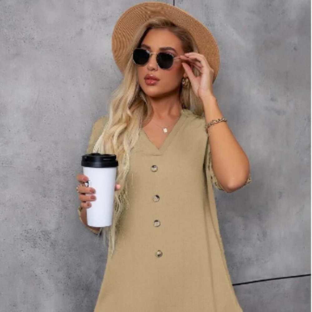 SHEIN Button Front Tunic Dress